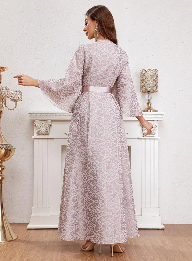 Take Two Women Graphic Print Bell Sleeve Belted Maxi Dress